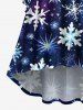 Plus Size Christmas Snowflake Galaxy Print Ruched Flare Sleeves High Low Dress -  