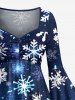Plus Size Christmas Snowflake Galaxy Print Ruched Flare Sleeves High Low Dress -  