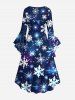 Plus Size Christmas Snowflake Galaxy Print Ruched Flare Sleeves High Low Dress -  