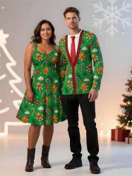 Christmas Gingerbread Candy Print Plus Size Matching Outfit For Couples -  
