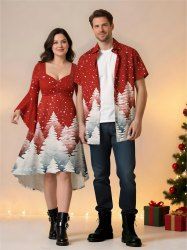Christmas Tree Glitter Stars Print Plus Size Matching Outfit For Couples -  