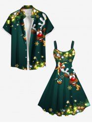 Glitter Christmas Light Ball Elk Snowflake Print Plus Size Matching Outfit For Couples -  