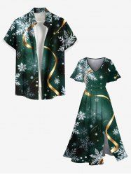 Christmas Snowflake Ribbon Ombre Galaxy Print Plus Size Matching Outfit For Couples -  