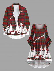 Christmas Tree Elk Plaid Print Plus Size Matching Outfit For Couples -  