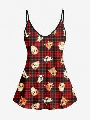 Plus Size Women's Christmas Plaid Dog Print Cami Top -  