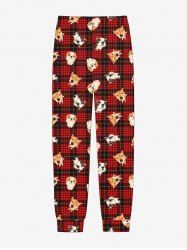 Plus Size Men's Christmas Plaid Dog Print Pajama Jogger Pants -  