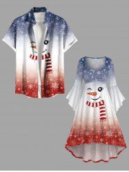 Christmas Snowman Snowflake Ombre Colorblock Print Plus Size Matching Outfit For Couples -  