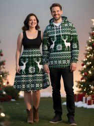 Christmas Elk Snowflake Print Plus Size Matching Outfit For Couples -  