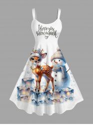 Plus Size Christmas Ball Elk Snowman Ice Cube Print Tank Dress -  