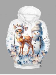 Plus Size Christmas Ball Elk Snowman Ice Cube Print Drawstring Pockets Hoodie For Men -  