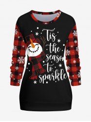 Plus Size Women's Christmas Snowman Snowflake Plaid Print Sweatshirt -  