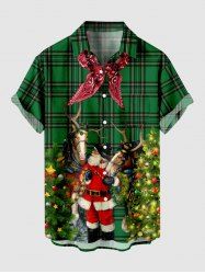 Chemise à carreaux grande taille pour homme, motif sapin de Noël, Père Noël et renne, boutons et poche. - Vert profond 6XL