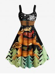 Plus Size Christmas Tree Elk Snowflake Print Tank Dress -  