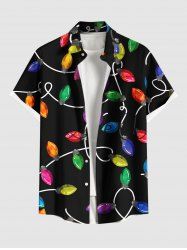 Chemise à poches boutonnées grande taille pour homme, imprimée de guirlandes lumineuses de Noël colorées. - Noir L