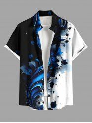 Chemise hawaïenne à imprimé floral et feuilles contrastées, grande taille, avec poche boutonnée, pour hommes - Noir 4XL