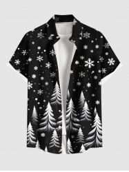 Chemise à poches boutonnées grande taille pour homme, imprimé sapin de Noël et flocons de neige - Noir L