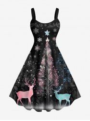 Robe trapèze grande taille à paillettes, imprimé sapin de Noël et boules de neige. - Noir 4X