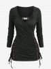 Fishnet Skull Lace Up Surplice Butterfly Buckle Top and Spider Web Flocking Flare Pants Plus Size Outfit - Noir 