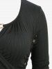 Fishnet Skull Lace Up Surplice Butterfly Buckle Top and Spider Web Flocking Flare Pants Plus Size Outfit - Noir 