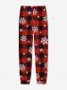 Ensemble pyjama homme grande taille : T-shirt et pantalon de jogging à carreaux avec motif bonhomme de neige et flocons de neige - Rouge Cerise 2XL