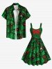 Plus Size Christmas Holly Chain Costume Pattern Bowknot Print A Line Dress -  