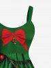 Plus Size Christmas Holly Chain Costume Pattern Bowknot Print A Line Dress -  