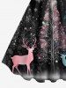Plus Size Glitter Christmas Tree Elk Ball Snowflake Print A Line Dress -  