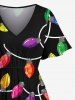 Robe midi trapèze grande taille à imprimé lumineux de Noël coloré et poches fendues - Noir XXS