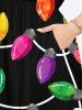Robe midi trapèze grande taille à imprimé lumineux de Noël coloré et poches fendues - Noir S