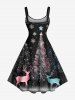Plus Size Glitter Christmas Tree Elk Ball Snowflake Print A Line Dress -  