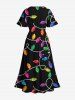 Plus Size Colorful Christmas Light Print Split Pocket A Line Midi Dress -  