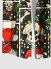 Plus Size Christmas Hat Skull Holly Print Button Pocket Shirt For Men -  