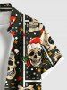 Chemise à poches boutonnées grande taille pour homme, avec chapeau de Noël, tête de mort et imprimé houx - Noir 6XL