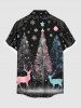Chemise à poches boutonnées grande taille pour homme, imprimée sapin de Noël pailleté, boule de neige et élan - Noir S