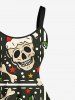 Robe trapèze grande taille à imprimé tête de mort et houx, chapeau de Noël, crâne. - Noir XXS