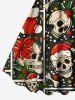Plus Size Christmas Hat Skull Holly Print A Line Dress -  