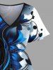 Plus Size Flower Leaf Contrast Print Hawaii Split Pocket A Line Midi Dress -  