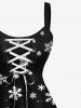 Plus Size Christmas Tree Snowflake Print Lace Up A Line Dress -  