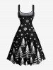Plus Size Christmas Tree Snowflake Print Lace Up A Line Dress -  