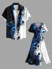 Robe midi trapèze grande taille à imprimé floral et feuilles contrastées, style hawaïen, avec poches fendues. - Bleu Marine 6X
