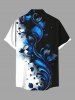 Chemise hawaïenne à imprimé floral et feuilles contrastées, grande taille, avec poche boutonnée, pour hommes - Noir 4XL