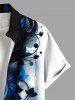 Plus Size Flower Leaf Contrast Print Hawaii Button Pocket Shirt For Men -  
