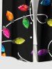 Chemise à poches boutonnées grande taille pour homme, imprimée de guirlandes lumineuses de Noël colorées. - Noir L