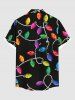 Chemise à poches boutonnées grande taille pour homme, imprimée de guirlandes lumineuses de Noël colorées. - Noir L