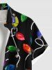 Chemise à poches boutonnées grande taille pour homme, imprimée de guirlandes lumineuses de Noël colorées. - Noir L