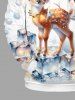 Plus Size Christmas Ball Elk Snowman Ice Cube Print Drawstring Pockets Hoodie For Men -  