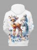 Plus Size Christmas Ball Elk Snowman Ice Cube Print Drawstring Pockets Hoodie For Men -  