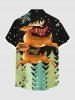 Plus Size Christmas Tree Elk Snowflake Print Buttons Pocket Shirt For Men -  