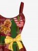 Plus Size Christmas Tree Santa Claus Gingerbread Bowknot Print Tank Dress - Rouge 1X