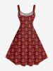 Plus Size Christmas Tree Santa Claus Gingerbread Bowknot Print Tank Dress - Rouge 4X